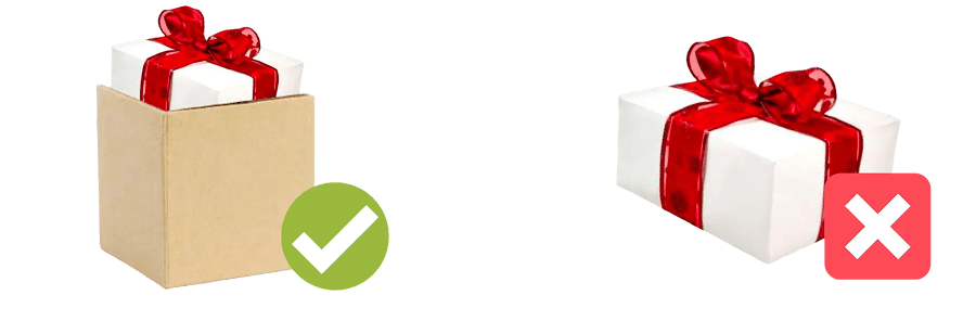 Obchodní nebo dárkové balení může být zašpiněno nebo znehodnoceno v průběhu přepravy